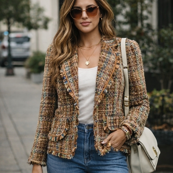 david brooks Jackets & Blazers - Vintage David Brooks Tweed Blazer | Fringe Trim Textured Jacket | Chic Classic